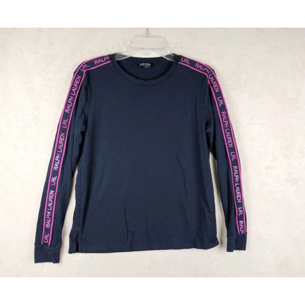 Lauren Ralph Lauren Women's Long Logo Sleeve Navy T Shirt Size M